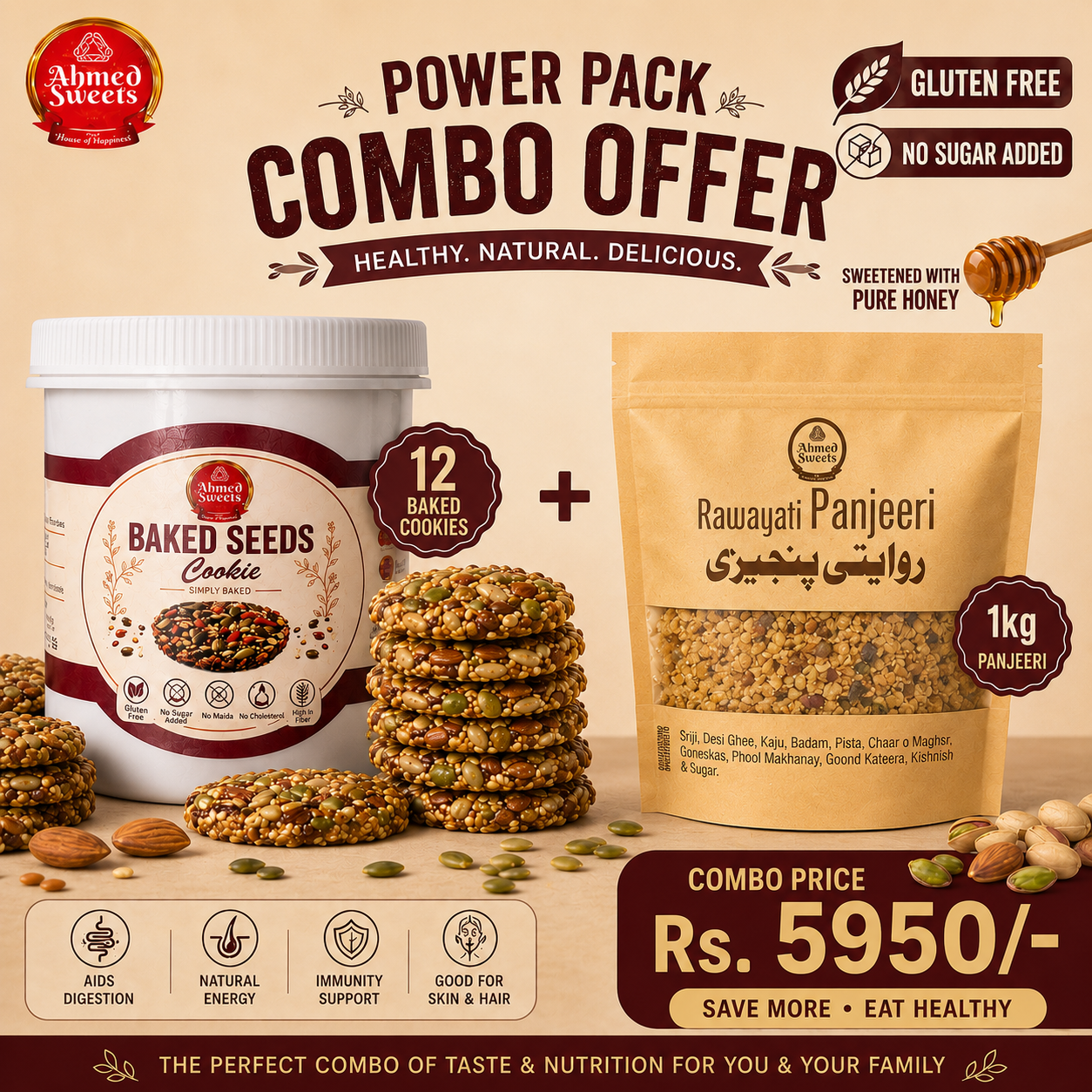 12 Baked Seeds Cookie + 1KG Panjeeri